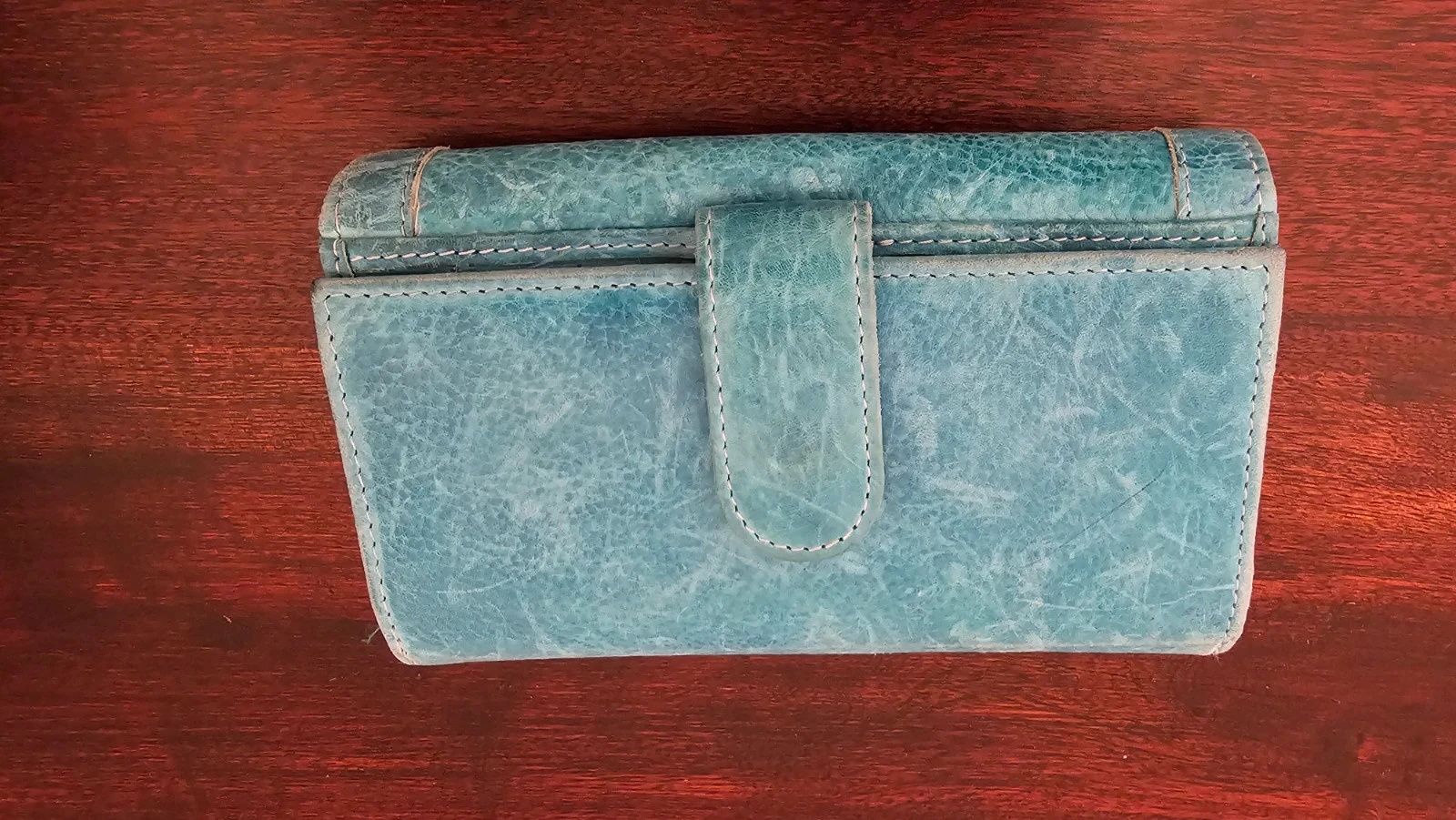 Portefeuille femme en cuir véritable bleu turquoise porte-cartes & porte-monnaie zippé
